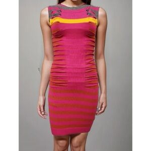Ted Baker Colorful Striped Sleeveless Bodycon Dress Fun Barbie Feminine